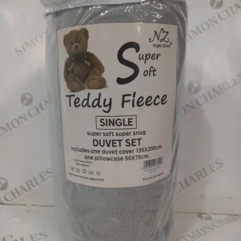 NIGHT ZONE SUPER SOFT TEDDY FLEECE DUVET SET IN GREY - SINGLE