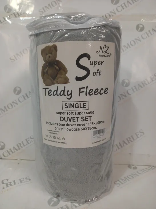 NIGHT ZONE SUPER SOFT TEDDY FLEECE DUVET SET IN GREY - SINGLE