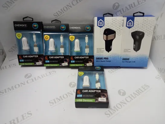 LOT OF APPROXIMATELY 6 CAR ADAPTERS OF 3 TYPES TO INCLUDE 1 ICECUBE DRIVE PRO QC3.0 QUICK CHARGE, 1 ICECUBE DRIVE CAR CHARGER 2.4A, 4 CHENGKE 2.1A CAR ADAPTERS (G03)