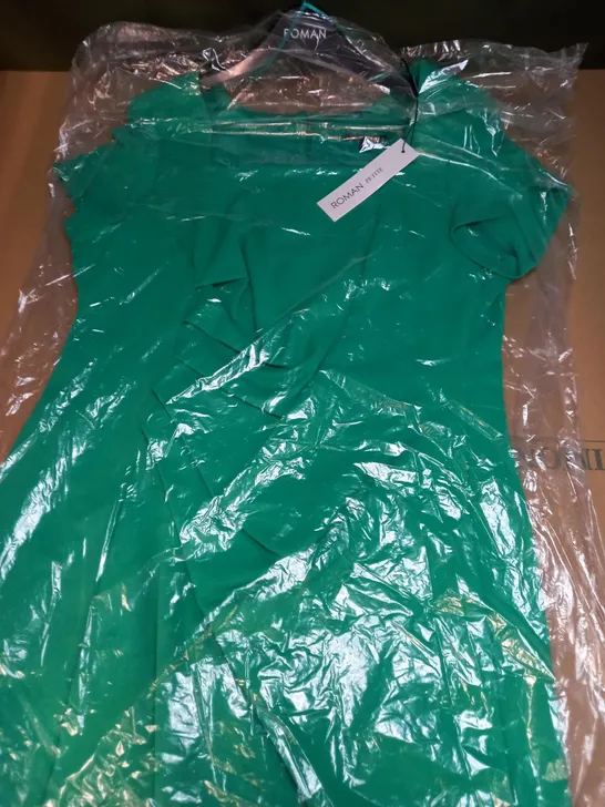 ROMAN PETITE TUCK SIDE DRESS GREEN SIZE-14 BAGGED