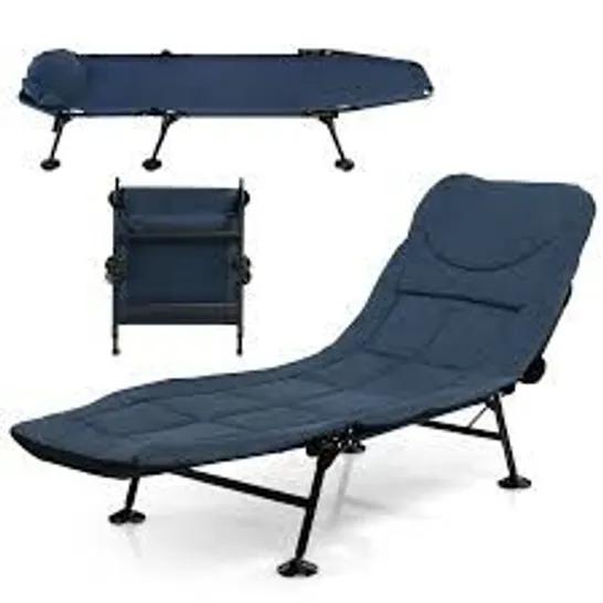 BOXED COSTWAY FOLDING CAMPING COT W/ DETACHABLE MATTRESS & 6-POSITION ADJUSTABLE BACKREST - NAVY