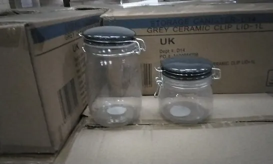 PALLET OF APPROXIMATELY 30 X BOXES OF BRAND NEW GEORGE HOME 500ML GREY CERAMIC CLIP LID JARS - 24 JARS PER BOX AND 10 X BOXES OF BRAND NEW GEORGE HOME 1L GREY CERAMIC CLIP LID JARS - 8 JARS PER BOX 