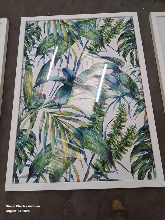 BOXED ABSTRACT BOTANICAL TROPICAL FLORA IN GREEN - 3 PIECE PICTURE SET