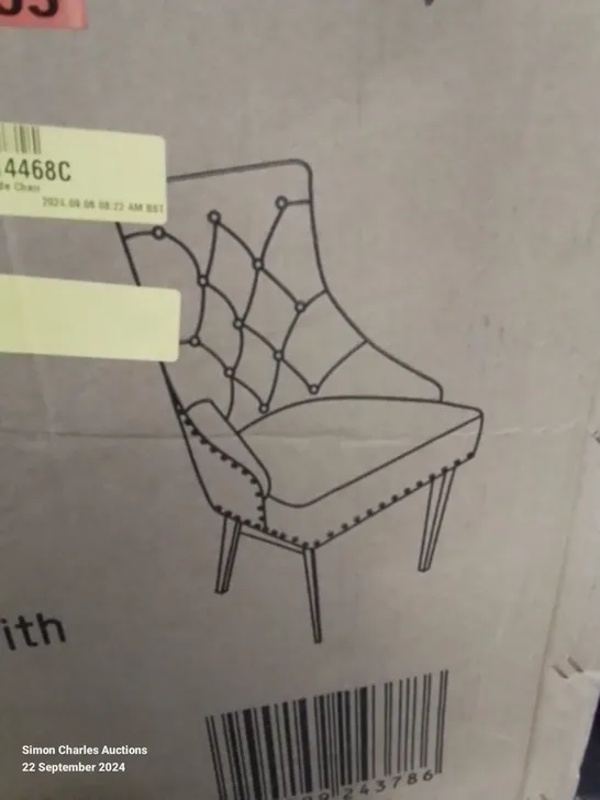 BOXED MONTFORD CHAIRS VELVET FULL BACK SIDE CHAIR (1 BOX)