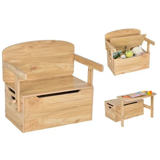 BOXED COSTWAY 3-IN-1 KIDS TABLE AND CHAIR SET CHILDREN ACTIVITY BENCH WOODEN TOY STORAGE BOX - NATURAL