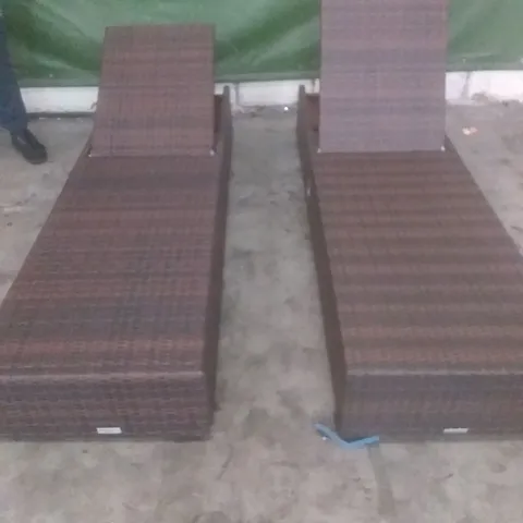 X2 RATTAN EFFECT SUNLOUNGERS BROWN