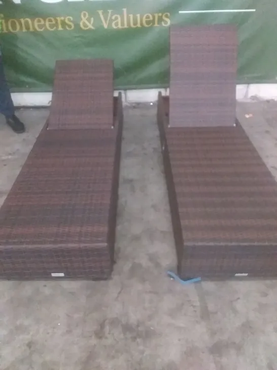 X2 RATTAN EFFECT SUNLOUNGERS BROWN