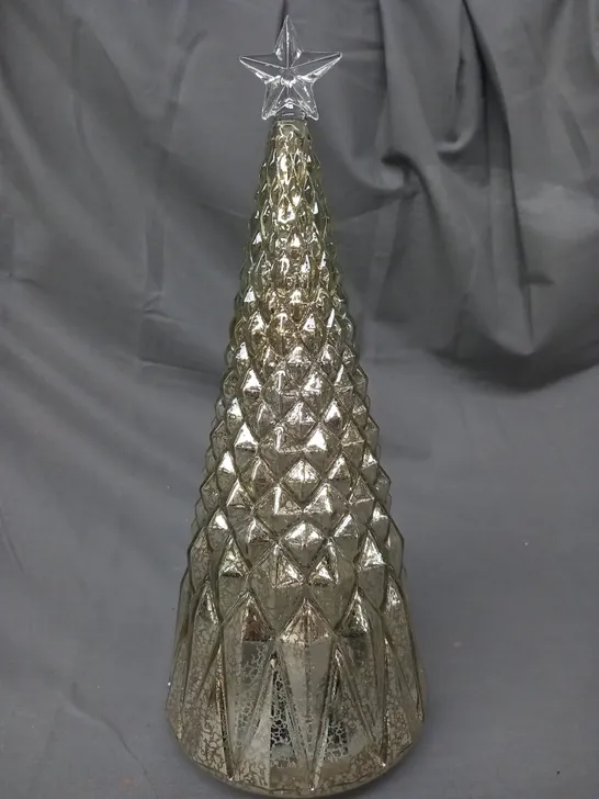 BOXED UNBRANDED DECORATIVE GLASS LIGHT UP FESTIVE TREE W. STAR IN GOLD