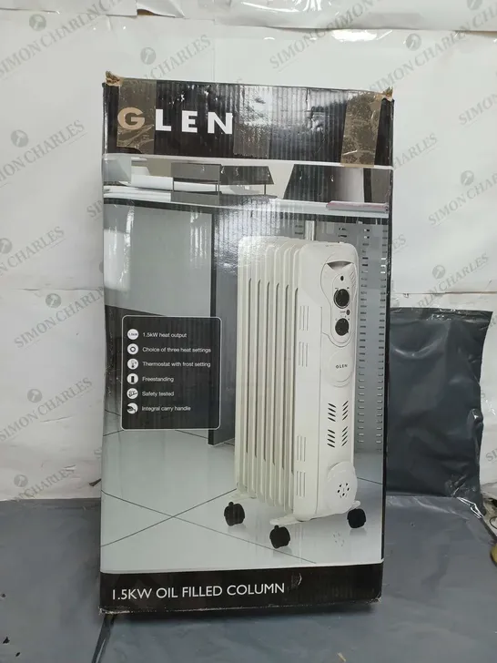 GLEN 1.5KW OIL FILLED COLUMN HEATER GREY - COLLECTION ONLY