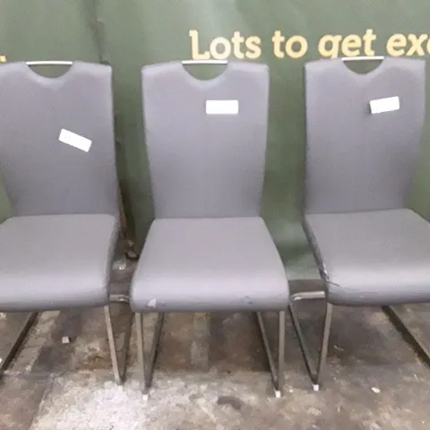 SET OF 3 DINING CHAIRS - DARK GREY LEATHER 