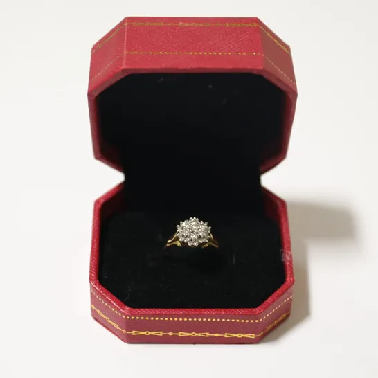 18CT GOLD NATURAL DIAMOND CLUSTER RING