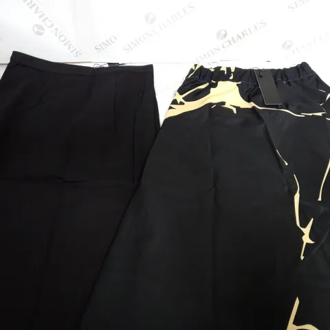 BOX OF APPROX. 9 ASSORTED KINTSUGI CLOTHING ITEMS TO INCLUDE - BLACK SMART TROUSER SKIRT - GRAPHIC BLACK & YELLOW SHIRT - SIZES 12 - 14 - 8 - 10 - 18