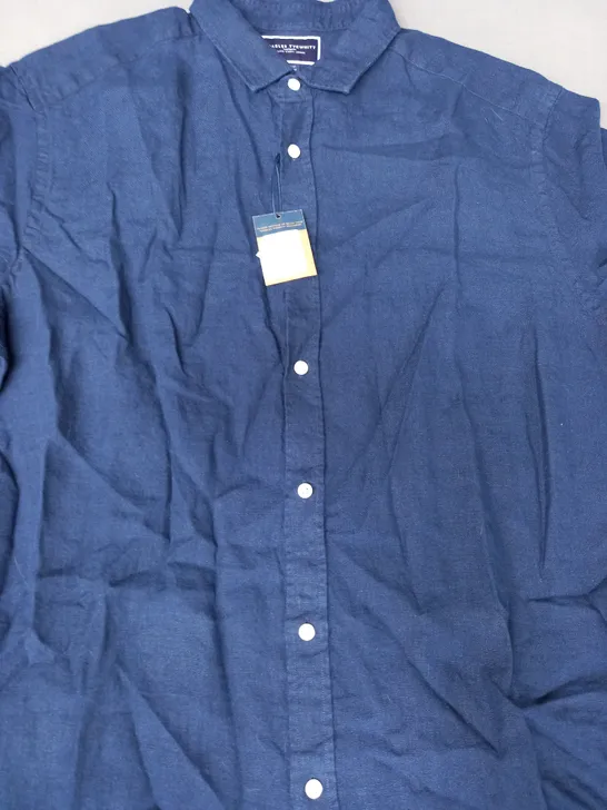 CHARLES TYRWHITT PURE LINEN SHORT SLEEVE SHIRT IN NAVY SIZE XL