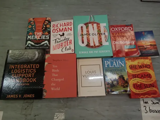 CAGE OF ASSORTED BOOKS BY RICHARD OSMAN, JAMIE OLIVER, KIRAN MILLWOOD HARGRAVE, ANGELA Y. DAVIS, ROALD DAHL, NICK HORNBY