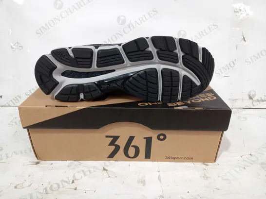 BOXED PAIR OF 361-NEMESIS TRAINERS IN BLACK/GREY UK SIZE 8.5