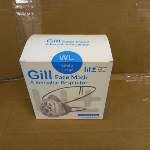 BOXED/SEALED GILL FACE MASK RE-USEABLE RESPIRATOR - WHITE/LARGE