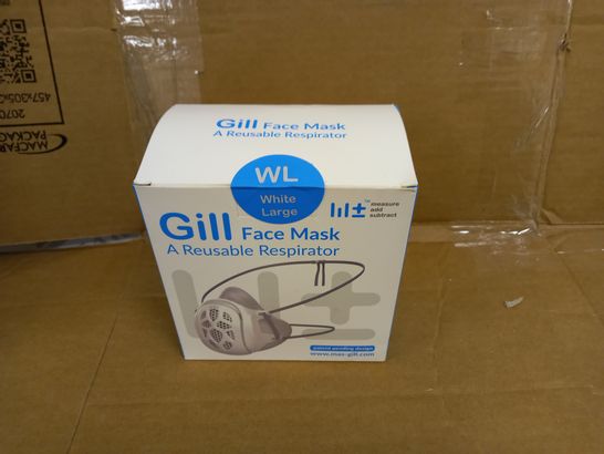 BOXED/SEALED GILL FACE MASK RE-USEABLE RESPIRATOR - WHITE/LARGE