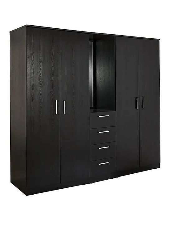 BOXED PANAMA 4-DOOR 4-DRAWER COMBI WARDROBE - BLACK (5 BOXES)