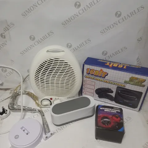 BOX OF APPROXIMATELY 5 ASSORTED HOMEWARE & ELECTRICAL PRODUCTS TO INCLUDE FAN HEATER, FOLDABLE WASHING MACHINE, 16 BIT SUPER MEGE DRIVE SYSTEM ETC