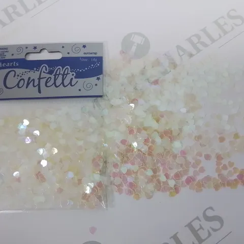 TWO BOXES OF 144 BRAND NEW 14G PACKS OF IRIDESCENT 6MM HEART CONFETTI 