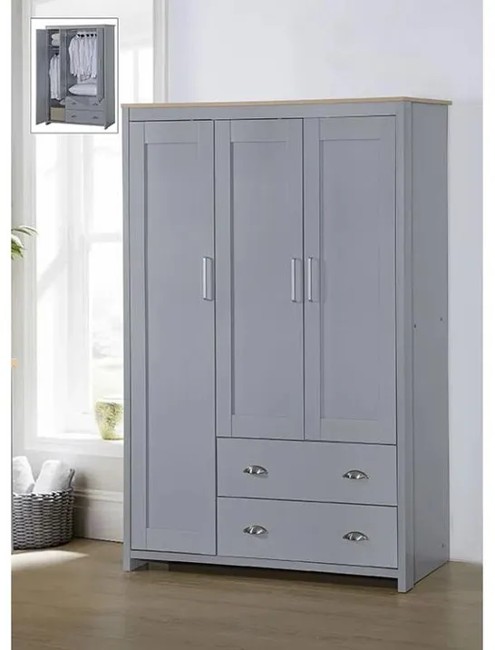 MUHLFELD 3 DOOR 2 DRAWER DERBY ROBE LIGHT GREY (3 BOXES)