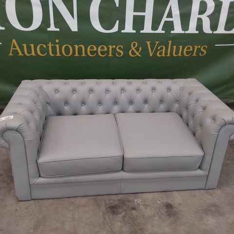 DESIGNER TWO SEATER CHESTERFIELD SOFA LIGHT GREY LEATHER 