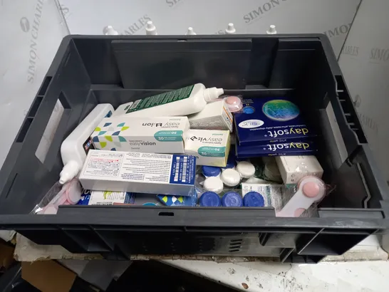 BOXED LOT TO CONTAIN APPROX. 30 X ASSORTED VISION CARE PRODUCTS. INCLUDES PACKS OF CONTACT LENSES & CONTACT LENSE CLEANING SOLUTION. BRANDS VARY