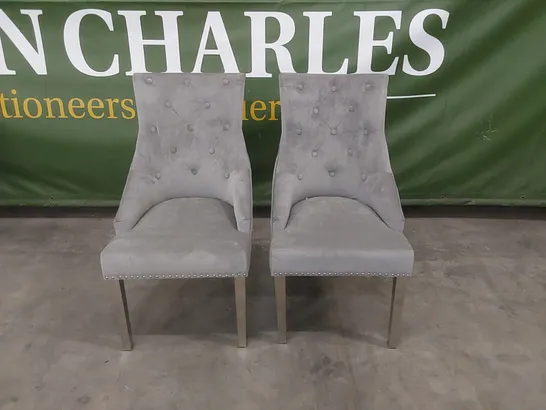 SET OF 2 IMPERIAL GREY VELVET BUTTON BACK DINING CHAIRS WITH CHROME LEGS 