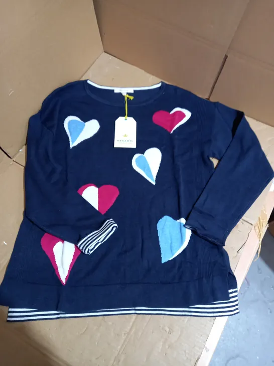 WHITE STUFF OLIVIA HEART NAVY JUMPER SIZE 12 