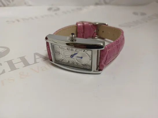 BOXED STOCKWELL LUXURY LADIES WATCH - TEXTURED DIAL WITH SUB DIAL MINUTE HAND - PINK LEATHER STRAP 