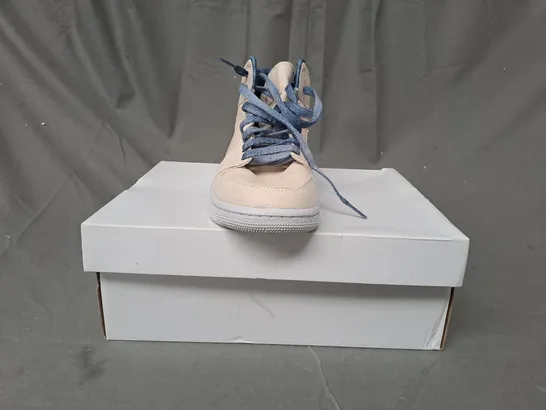 BOXED PAIR OF NIKE AIR JORDAN 1 MID SHOES IN CREAM/NAVY UK SIZE 6.5