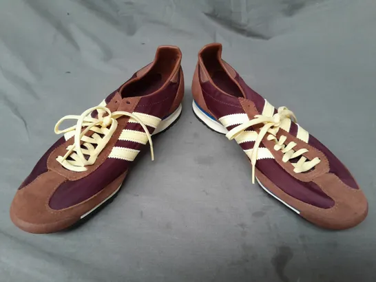 PAIR OF ADIDAS SHOES IN BROWN/BURGUNDY/PALE YELLOW UK SIZE 9