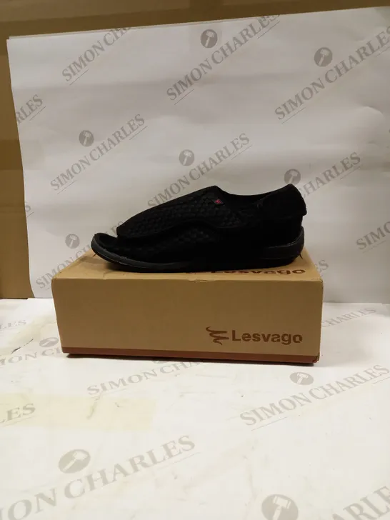 LESVAGO BLACK BREATHABLE OPEN TOE SHOES, UK SIZE 8