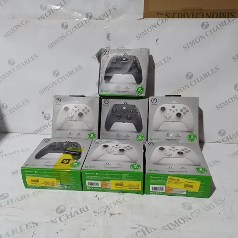 BOX OF 7 ASSORTED BOXED POWER A XBOX ONE WIRED CONTROLLERS IN VARIOUS COLOURS