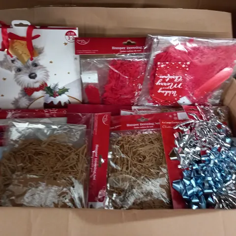 BOX OF ASSORTED CHRISTMAS WRAPPING ITEMS 