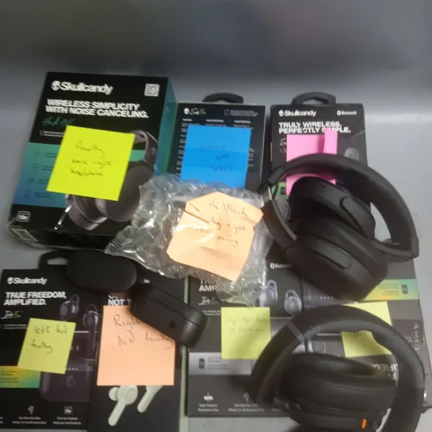 BOX OF APPROX 20 ASSORTEDX FAULTY SKULLCANDY HEADSETS IN VARIOUS STYLES AND COLOURS