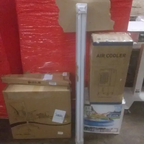 PALLET OF ASSORTED ITEMS INCLUDING AIR COOLER, 3.7M POOL, OFFICE CHAIR, GARDEN SCISSORS