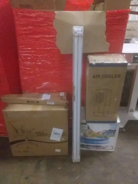 PALLET OF ASSORTED ITEMS INCLUDING AIR COOLER, 3.7M POOL, OFFICE CHAIR, GARDEN SCISSORS