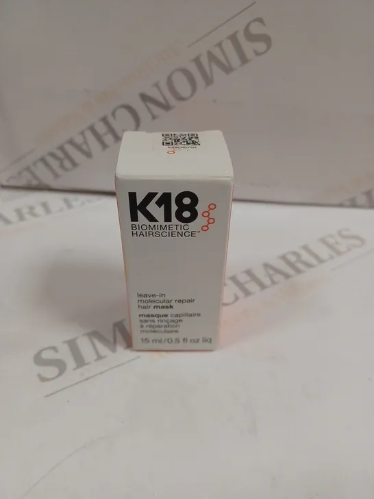 BOXED SEALED K18 LEAVE IN MOLECULAR REPAIR HAIR MASK - 15ML 