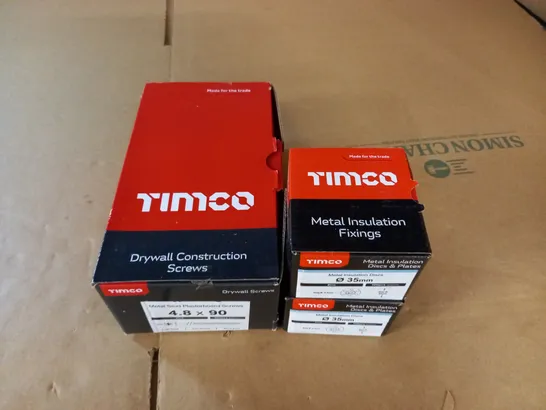 LOT OF TIMCO FIXINGS INCLUDES DRYWALL SCREWS AND METAL INSULATION DISCS