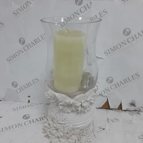 HOMEWORX FLORAL HURRICANE WITH PILLAR CANDLE 