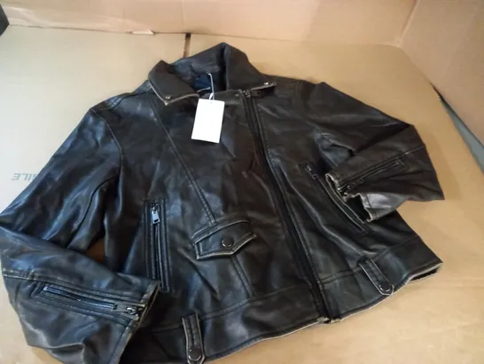 BERSHKA LEATHER LOOK BIKER STYLE JACKET - S