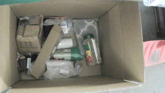 BOX OF ASSORTED HOMEWARE ITEMS TO INCLUDE TABLET CASE WITH KEYBOARD, SHOWER CURTAIN, PLUG SOCKET