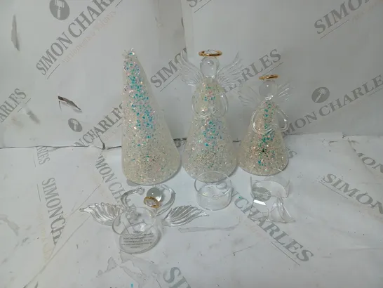 HOME REFLECTIONS SET OF 3 PRE-LIT GLASS ANGEL CANDLE HOLDERS