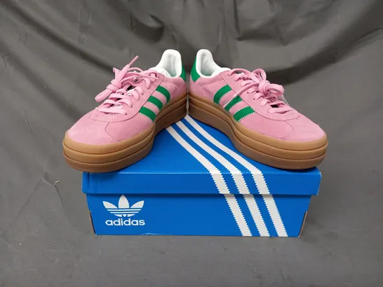 BOXED PAIR OF ADIDAS GAZELLE BOLD SHOES IN PINK/GREEN UK SIZE 5