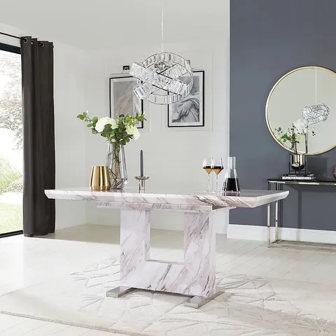 BOXED DESIGNER FLORENCE GREY MARBLE EXTENDING DINING TABLE 120 -160cm (2 OF 2  BOXES)