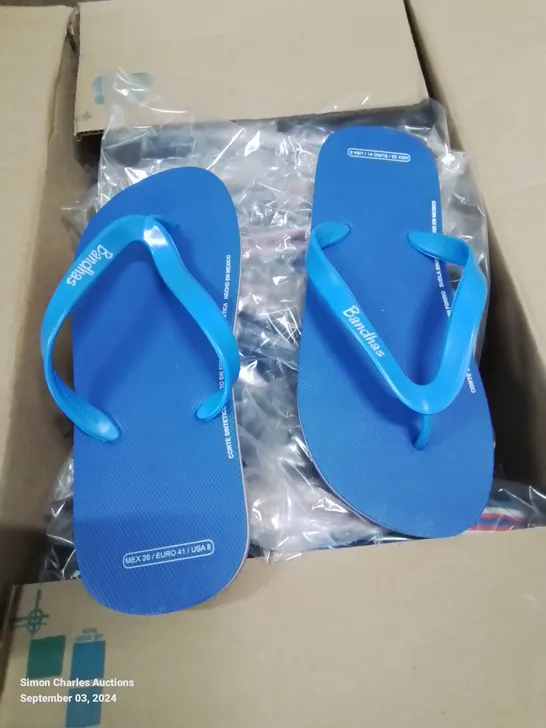 BOX CONTAINING 20 PAIRS OF MEXICO BANDHAS FLIPFLOP/SANDLES SIZE 7UK