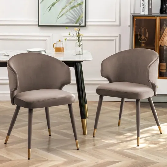 BOXED SET OF 2 AGNESS VELVET UPHOLSTERED DINING CHAIRS - GREY (1 BOX)