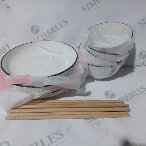 UNBRANDED CERAMIC DINING AND CHOPSTICK SET IN WHITE/BLACK