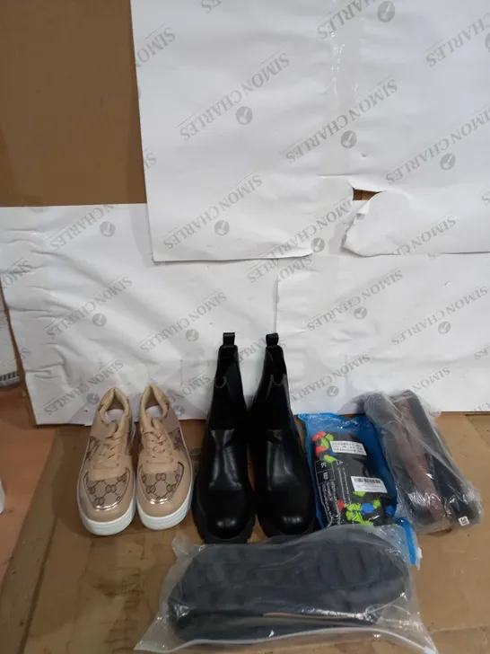 LARGE BOX OF ASSORTED SHOES IN VARIOUS SIZES TO INCLUDE SLIPPERS, NEW LOOK AND M&S